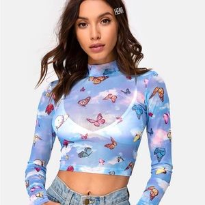 Long sleeve mesh butterfly top